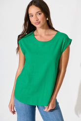 Bright Green Linen Blend Top